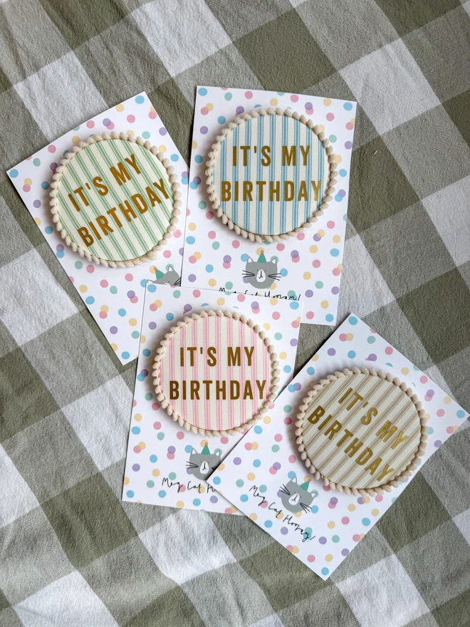 Pastel ticking stripe it's my birthday badges