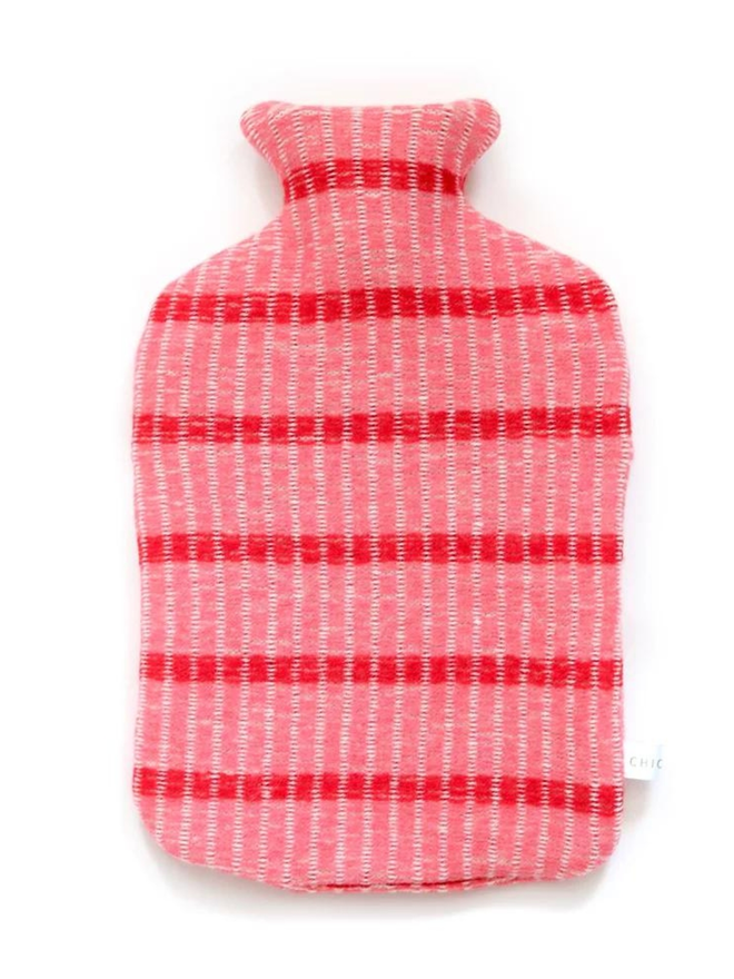 pink and red lambswool hot water bottle