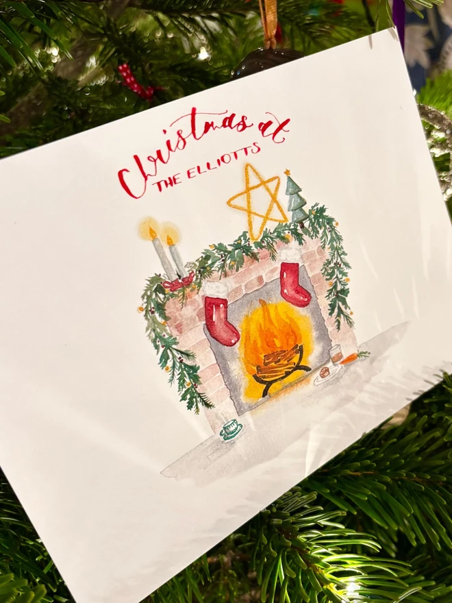 Christmas Tree Watercolour Christmas Greeting Card 