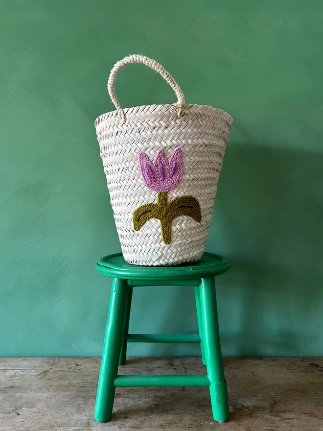 'Tulip' Hand Embroidered Market Basket 