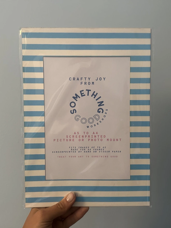 A4 Screenprinted Mount for A5 Image, in Thin Blue Stripes