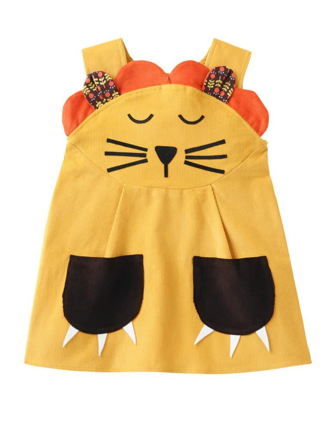 kids lion pinafore dress front