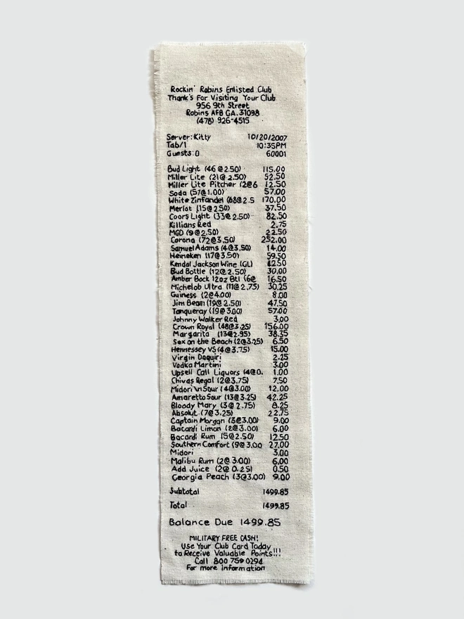 Personalised Embroidered Reciept