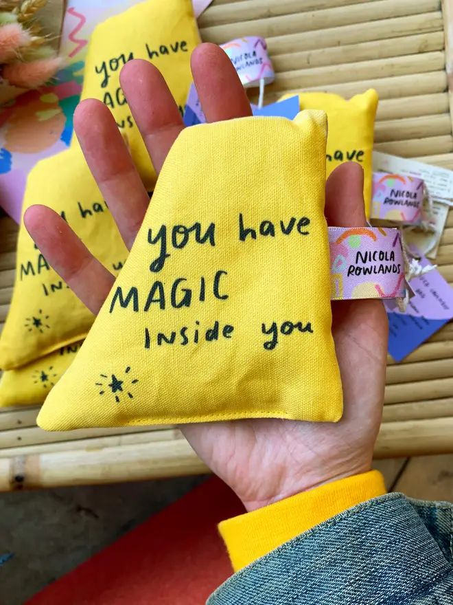Yellow sensory bag reads 'you have magic inside you'