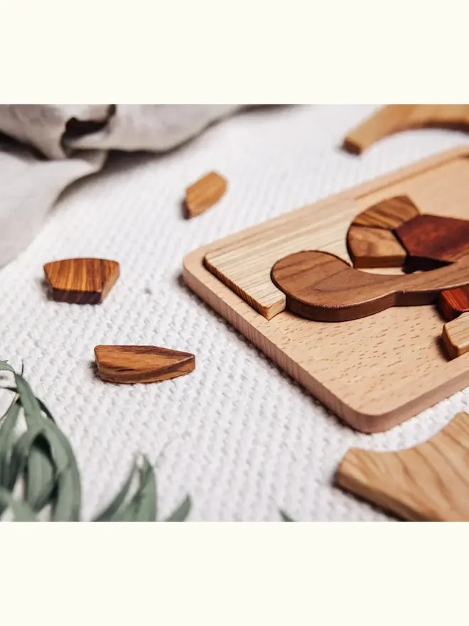 Shelly Slow Wooden Persistence Jigsaw Puzzle Heirloom Toy, against a white background. 