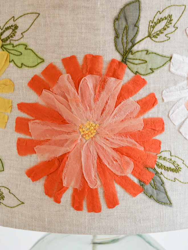 Pink Floral Embroidered Lampshade