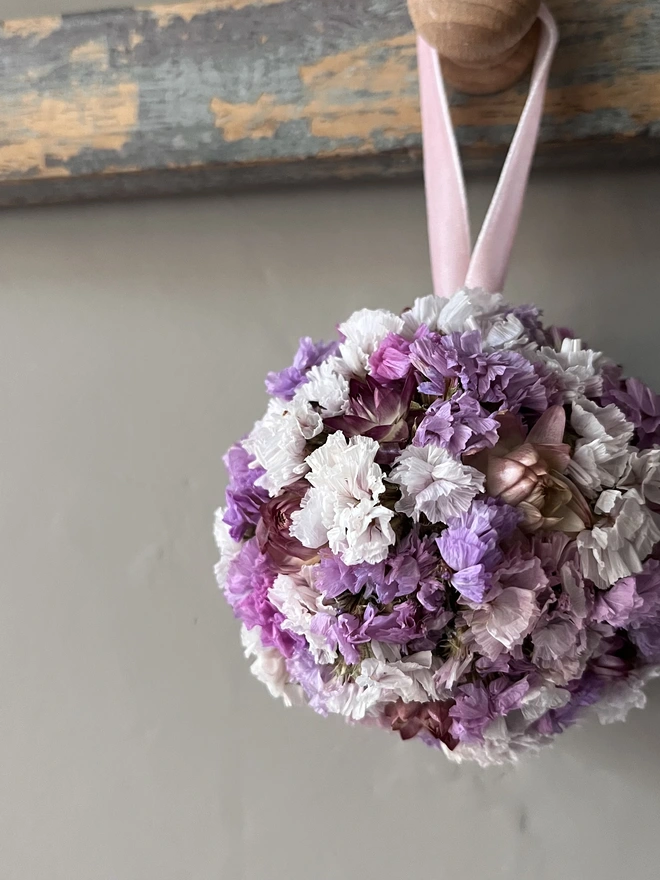 Pink, Purple and White Winter Dried Flower Bauble