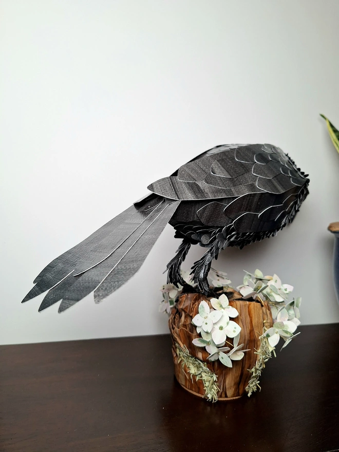 Back view of a raven handmade sculpture