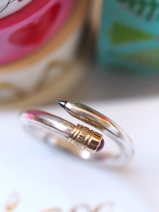 Pencil Ring. A pencil ring in ruby.
