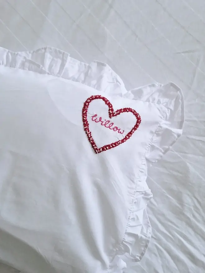 hand embroidered name personalised pillowcase