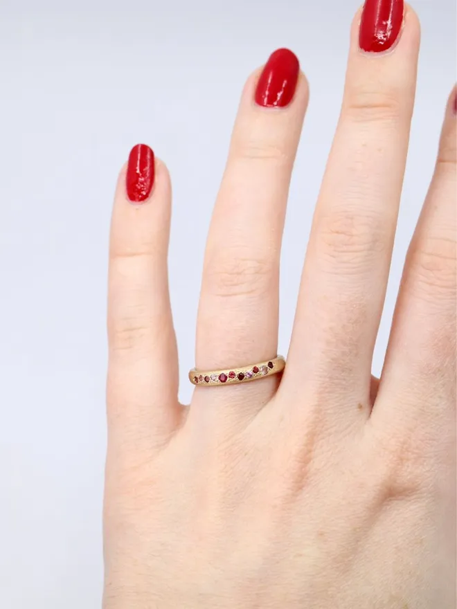 Cherry Blossom Red & Ruby Sapphire Scatter Band Ring