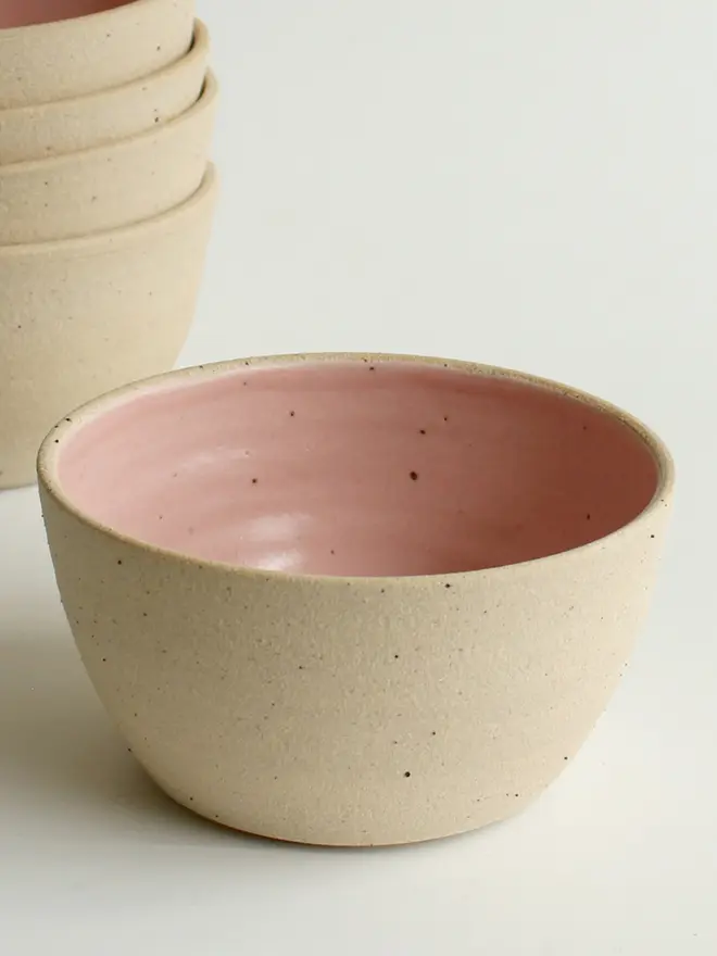 Pale pink ceramic cereal soup bowl