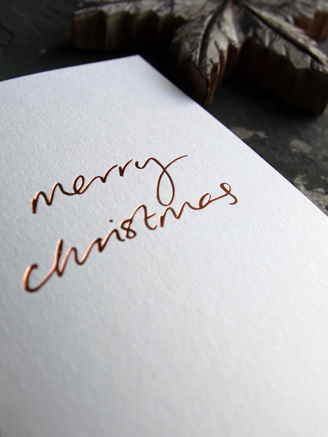 merry christmas white card metallic script