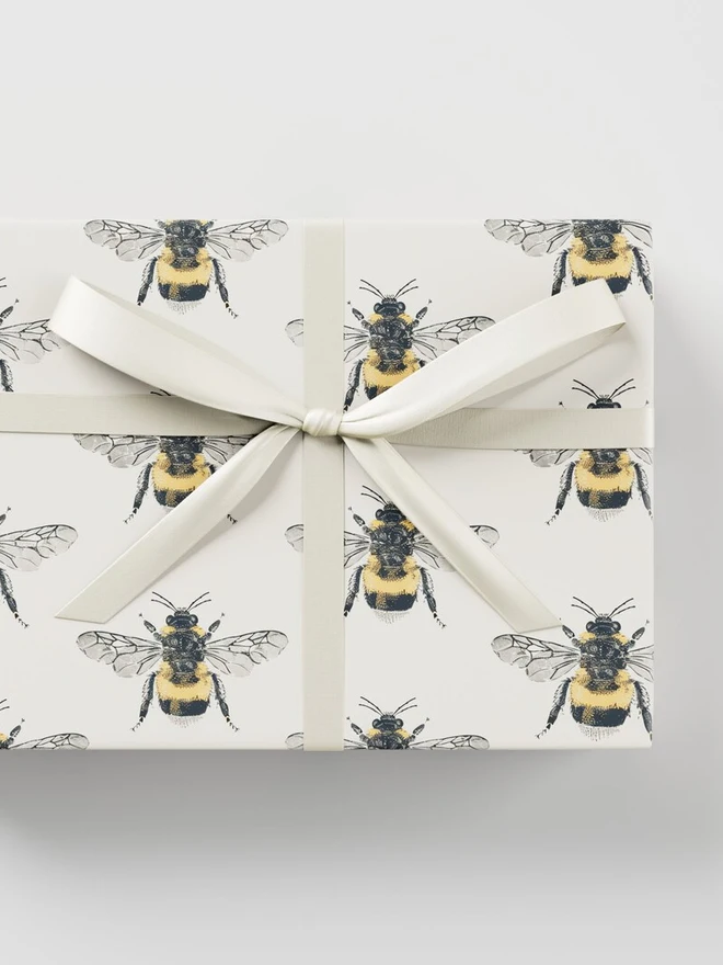 Bee Block Print Wrapping Paper