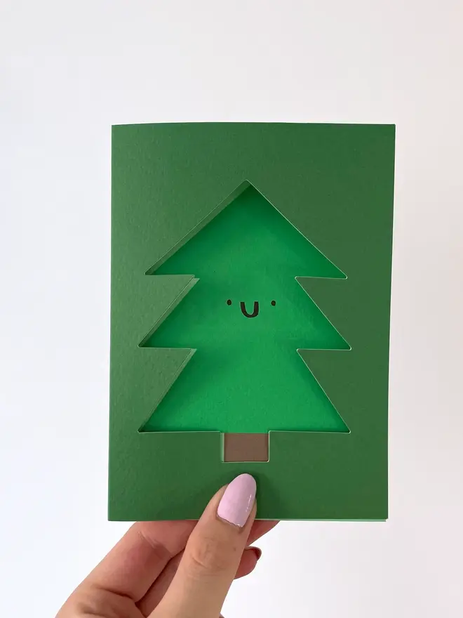 green christmas tree cut out greeting card