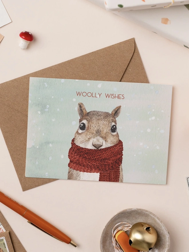 red scarf squirrel christmas card