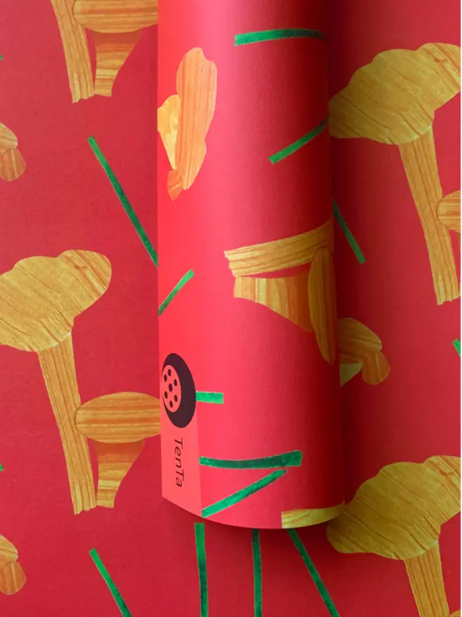 Chanterelle Mushroom Pattern Wrapping Paper, against a pattern background. 