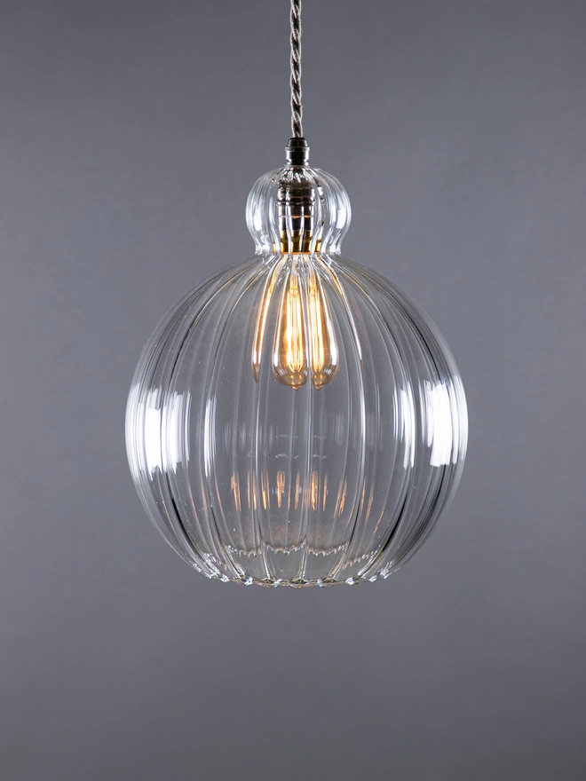 Large Clear Ribbed Glass Mabel Pendant Light 