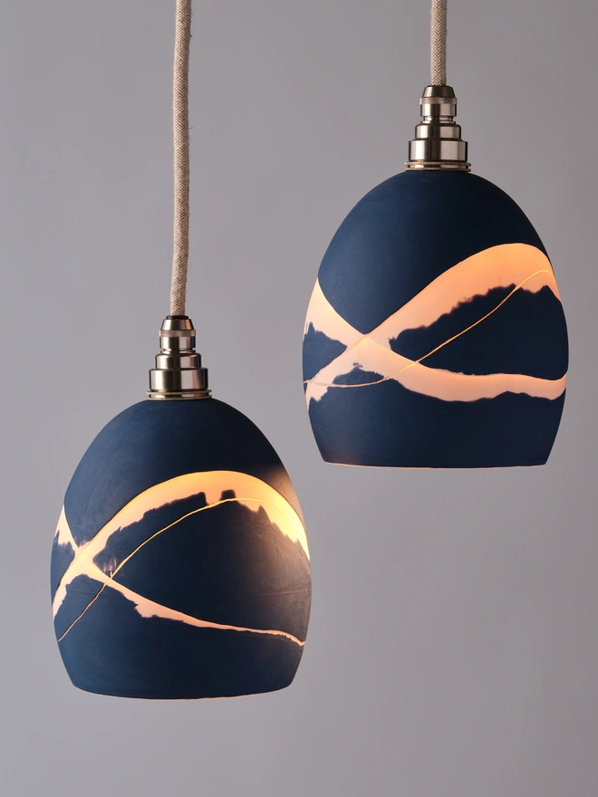 Pair of ocean blue wave lamp