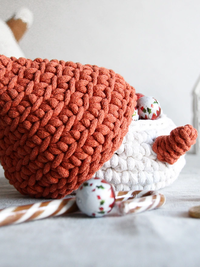 crochet snowman basket orange