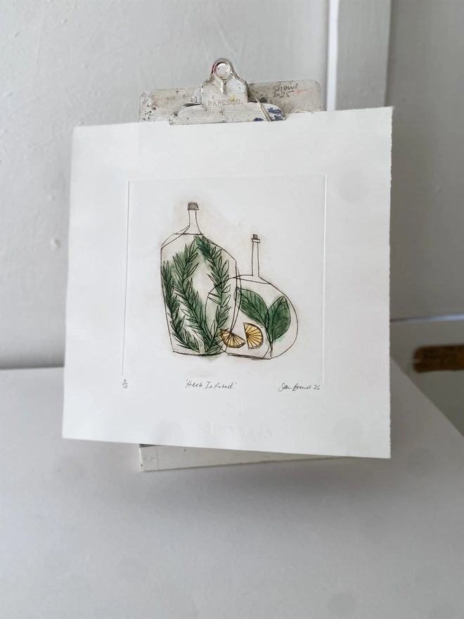 'Herb Infused' Kitchen Orientated Drypoint Print by Samantha Barnes