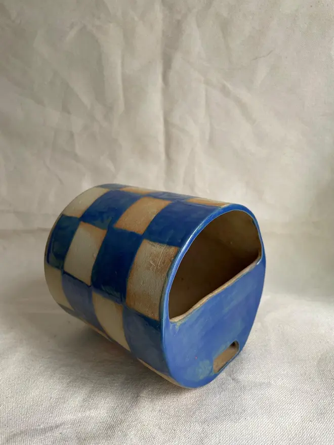 Blue Check Mug With Lid