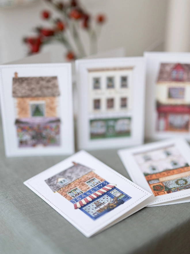 Pack of 5 illustrated shop cards