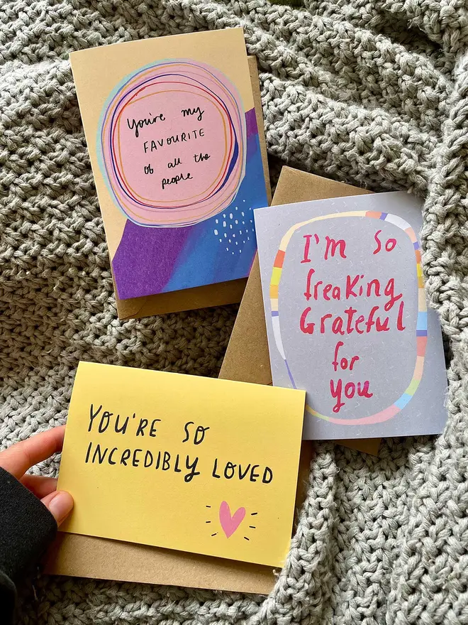 Set of three cards full of love and admiration