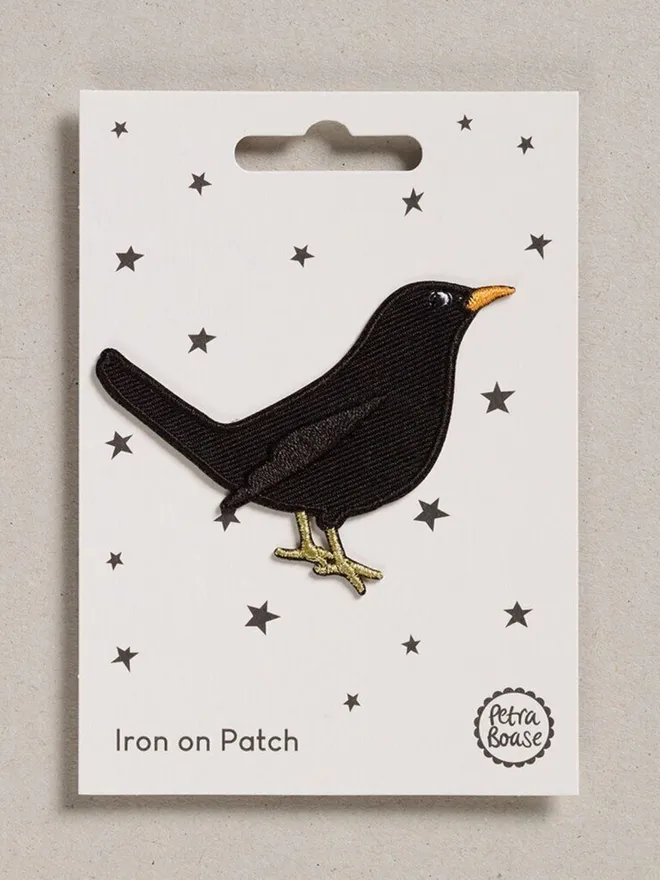 Blackbird embroidered fabric patch with an iron-on backing