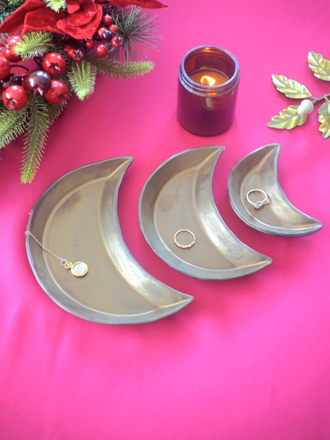 ceramic moon dish, gold moon dish, moon trinket dish, christmas dish