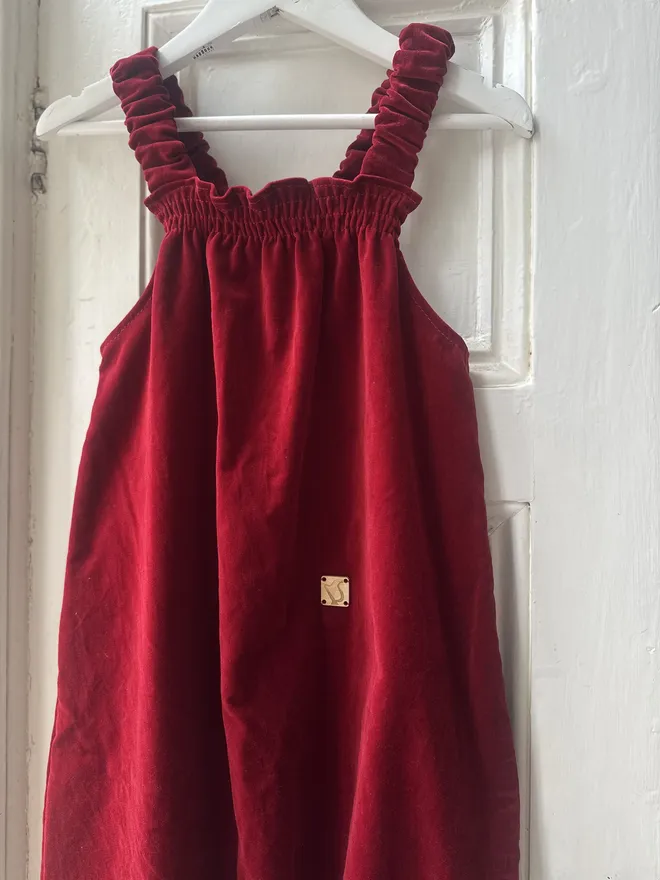 kids velvet dungarees red