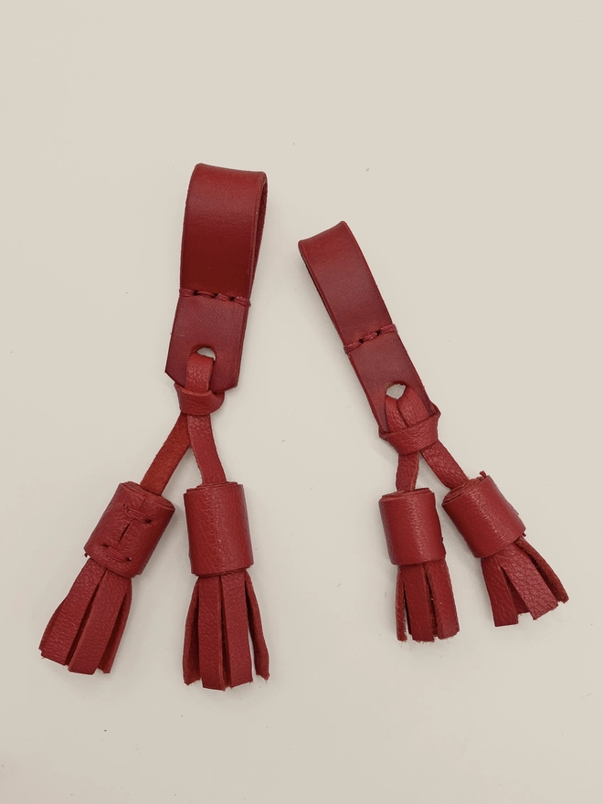 2 red leather tassels for dog collar