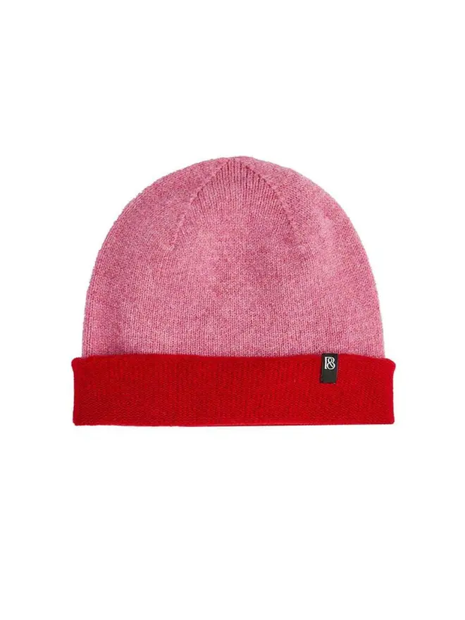 Cut out image of Colour Block Beanie in French Rose & Rouge