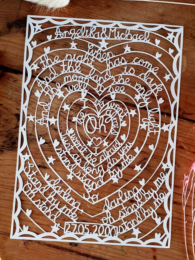 Personalised Lyrics Or Love Note Paper Cut