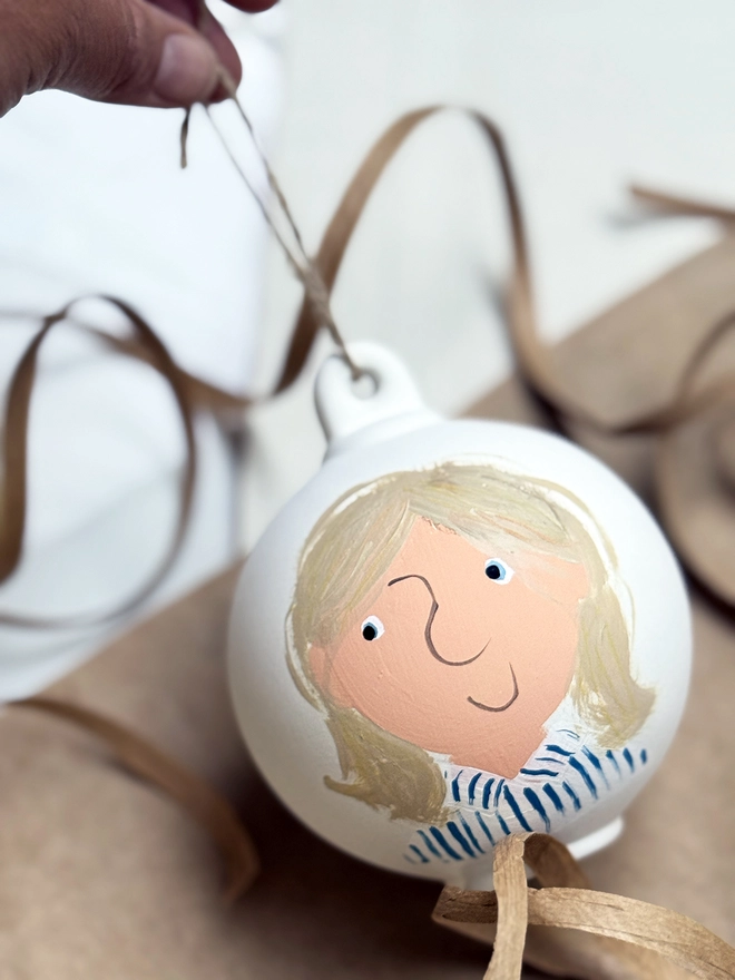 hand painted Christmas bauble portrait 