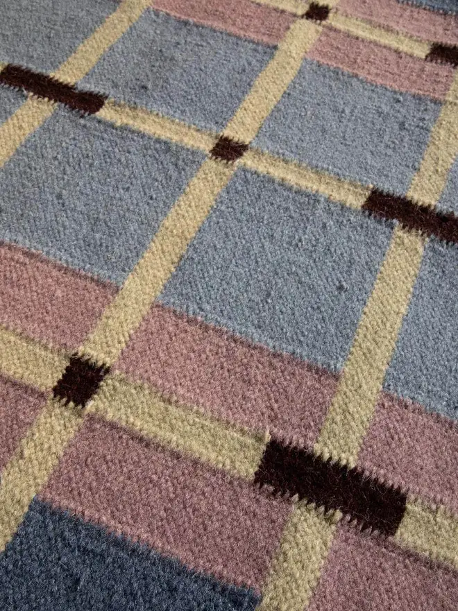 Corbie Flatweave Rug, a colourful rug sitting on a household floor. 