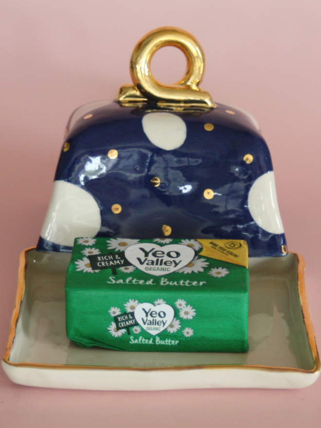 Ceramic Blue Polka Dot Butter Dish