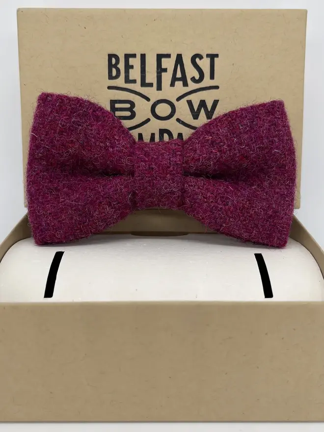 raspberry pink handmade tweed bow tie