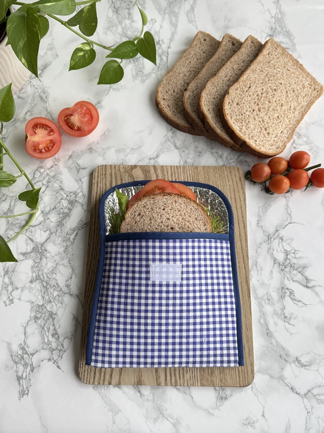 Blue Gingham Reusable Sandwich Bag