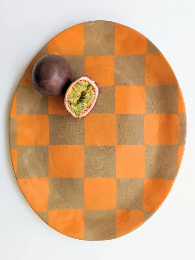 Orange Oval Check Serving Platter