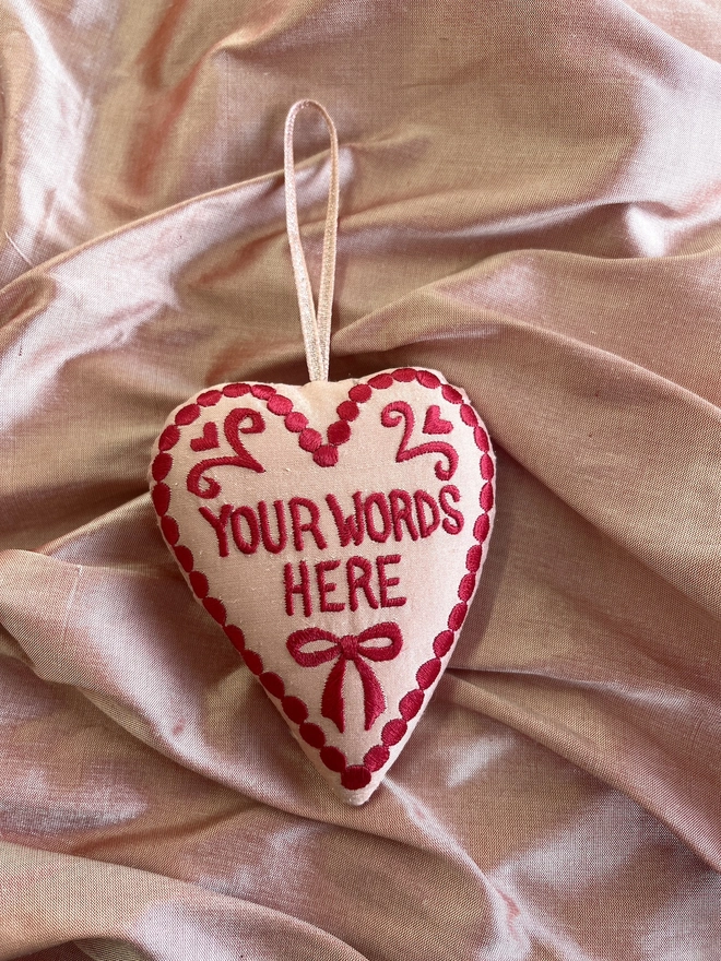 Custom Personalised Lettering Silk Heart Hanging Decoration