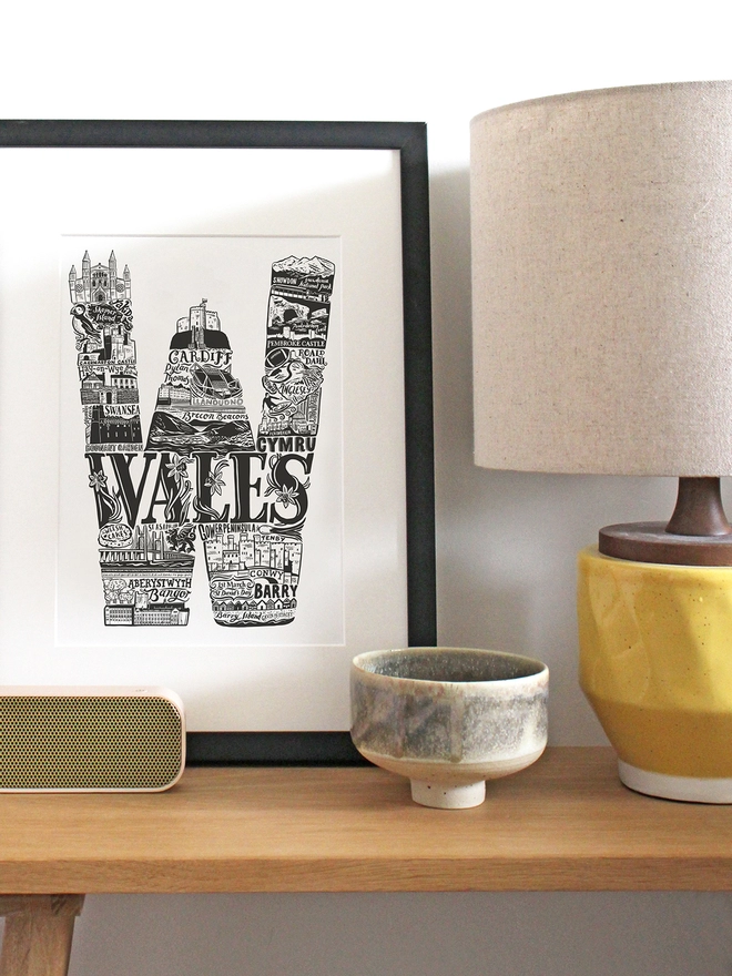 Wales Black and white framed print