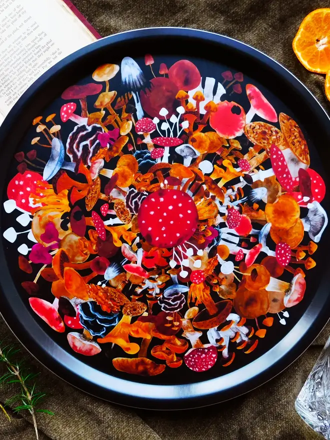 colourful fungi round tray