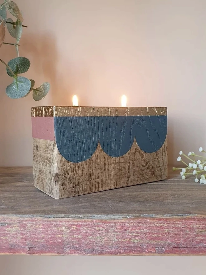 Salvaged Wood Double Candle Cube