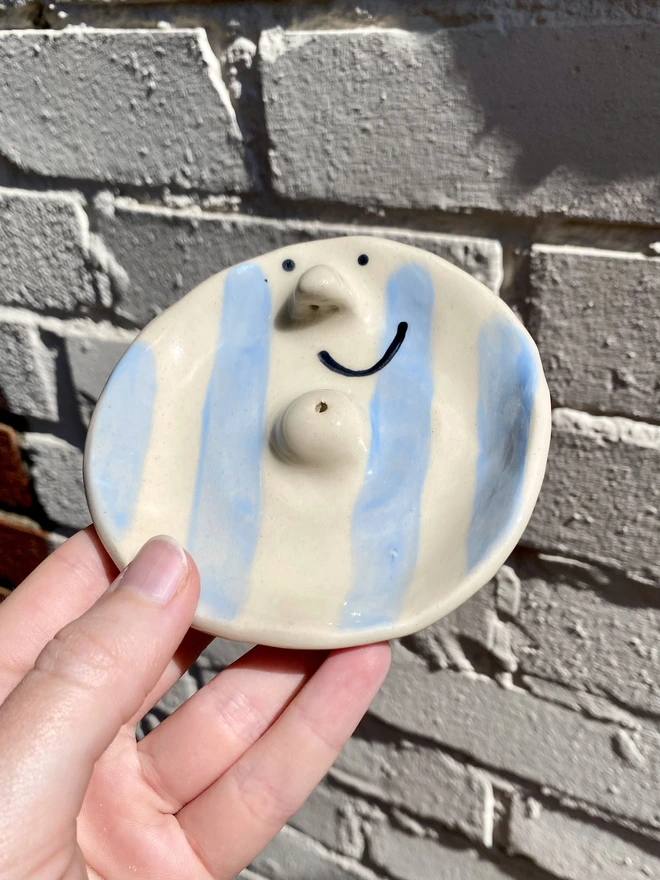 blue stripe incense dish