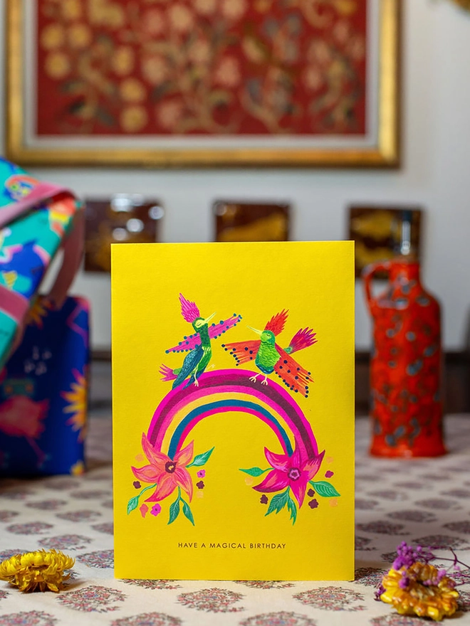 birds birthday rainbow card