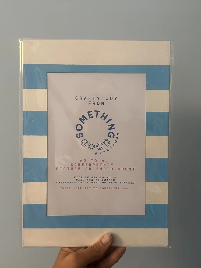 A4 Screenprinted Mount for A5 Image, in Bold Blue Stripes