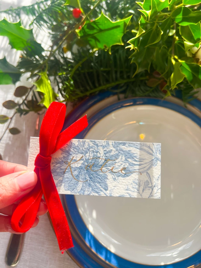Personalised Calligraphy Chinoiserie Christmas Place Cards
