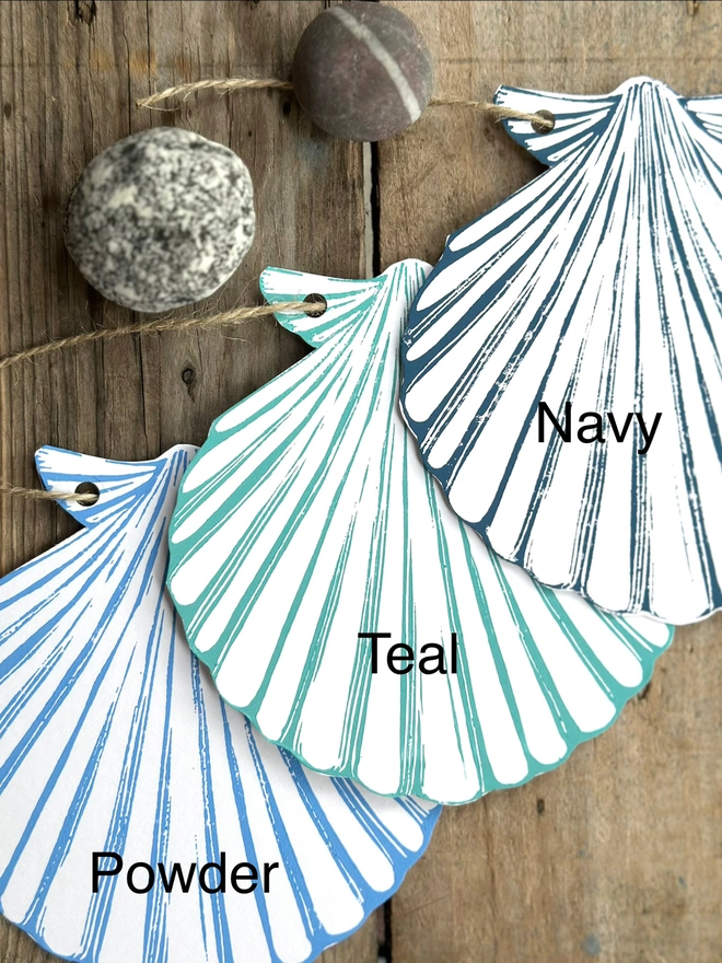 Blue Scallop Shells Nautical Hand Printed Linocut Garland