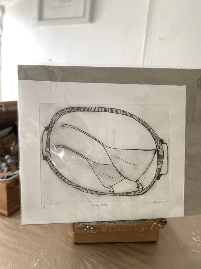  'Goosey Plate'. Large Kitchen Orientated Drypoint Print by Samantha Barnes